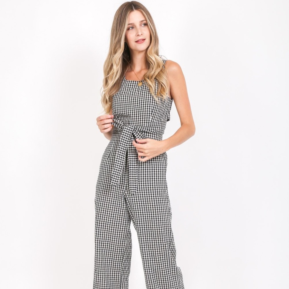 NWT Mo:Vint Gingham Black White Jumpsuit Medium